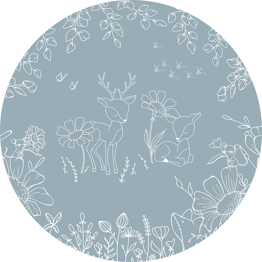 Wallpaper - Deer Doodle Blue - Circle (Pre - Order) - LPM Home