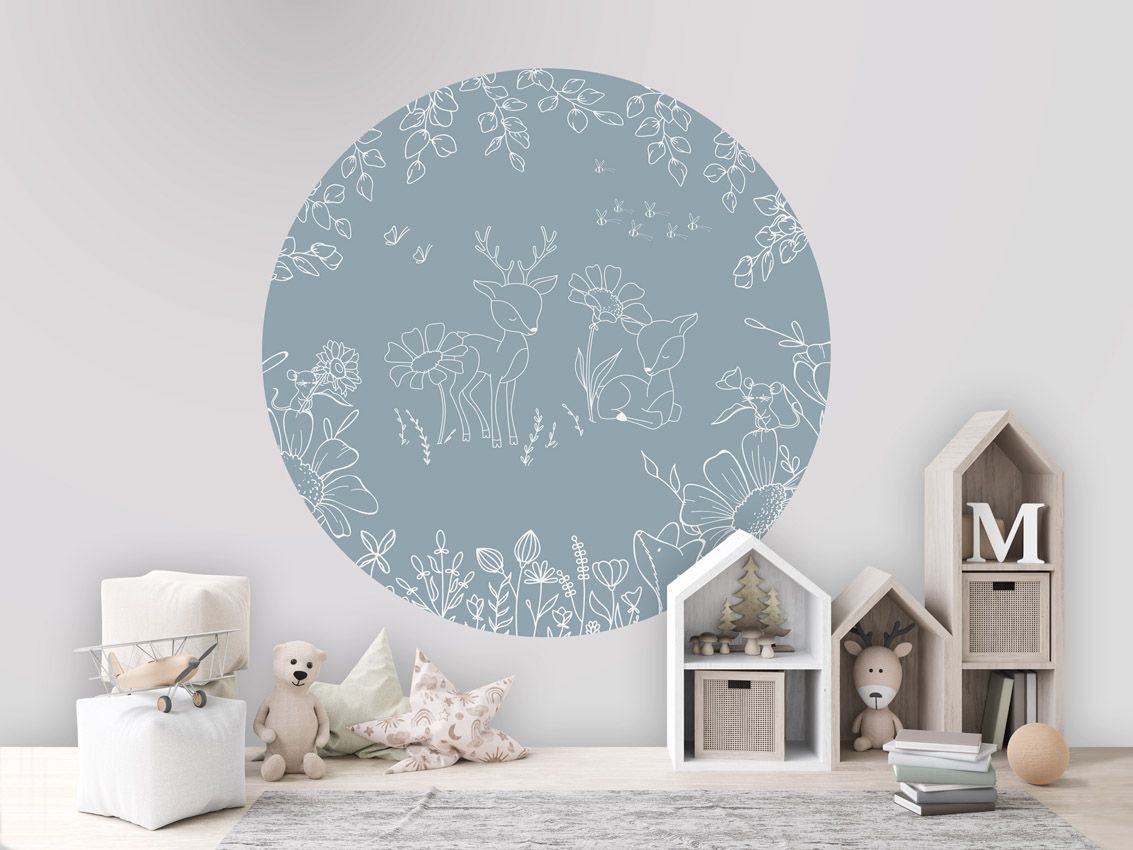 Wallpaper - Deer Doodle Blue - Circle (Pre - Order) - LPM Home