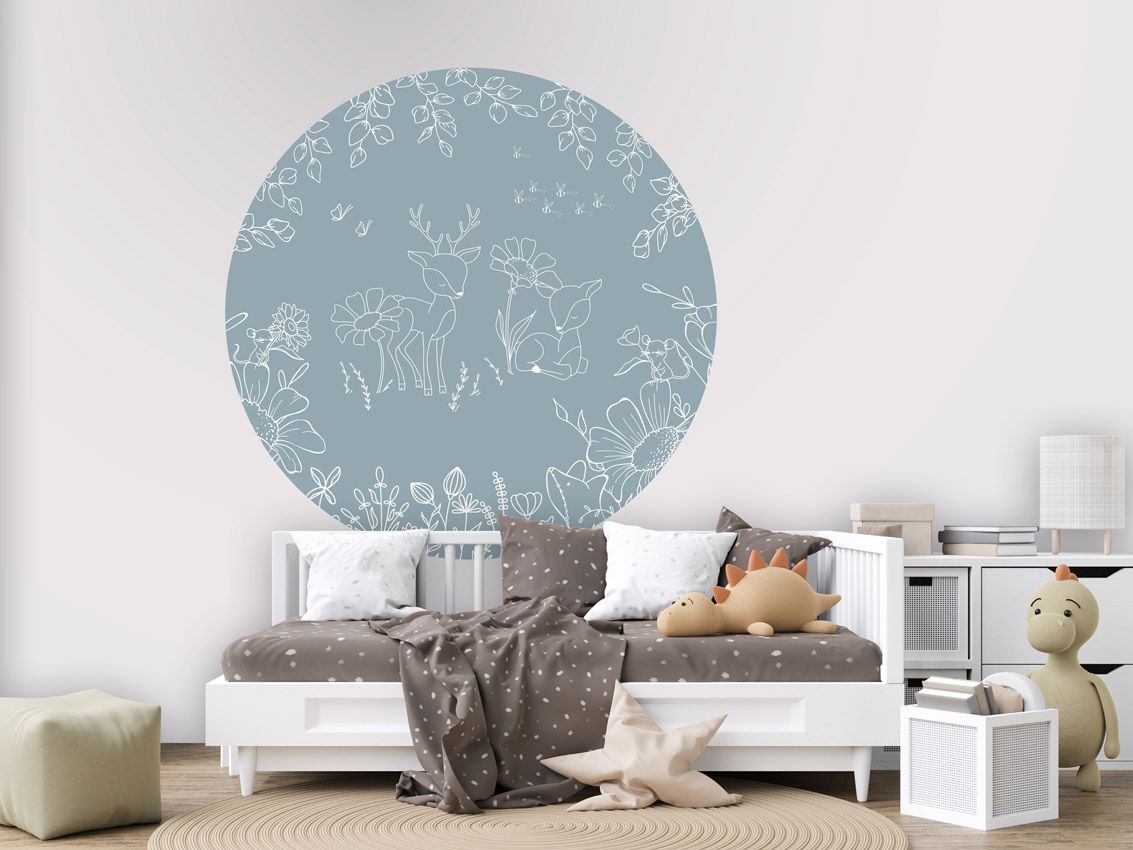 Wallpaper - Deer Doodle Blue - Circle (Pre - Order) - LPM Home