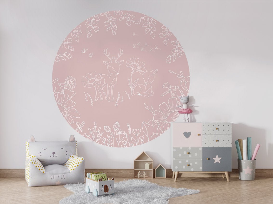 Wallpaper - Deer Doodle Pink - Circle (Pre - Order) - LPM Home