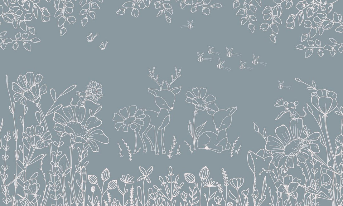 Wallpaper - Deer Doodles Blue (Pre - Order) - LPM Home