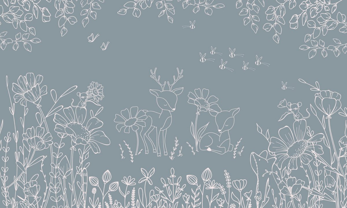 Wallpaper - Deer Doodles Blue (Pre - Order) - LPM Home