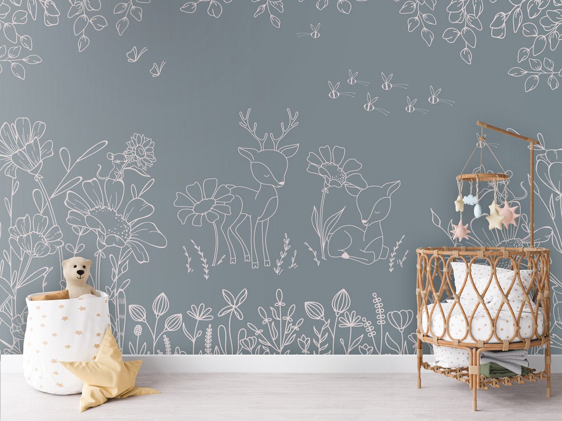Wallpaper - Deer Doodles Blue (Pre - Order) - LPM Home