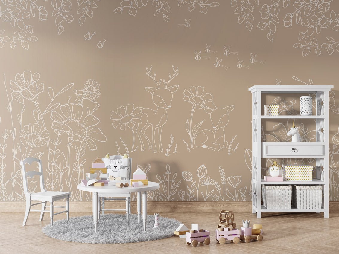 Wallpaper - Deer Doodles Brown (Pre - Order) - LPM Home