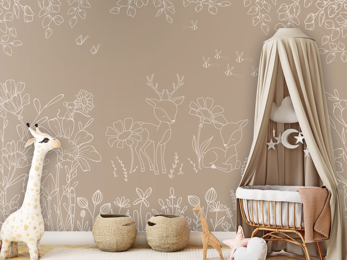 Wallpaper - Deer Doodles Brown (Pre - Order) - LPM Home