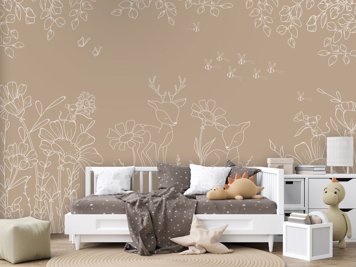 Wallpaper - Deer Doodles Brown (Pre - Order) - LPM Home