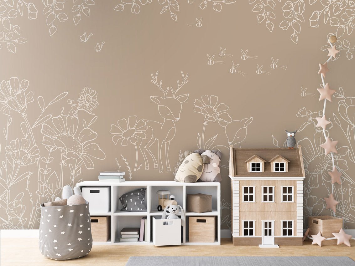 Wallpaper - Deer Doodles Brown (Pre - Order) - LPM Home