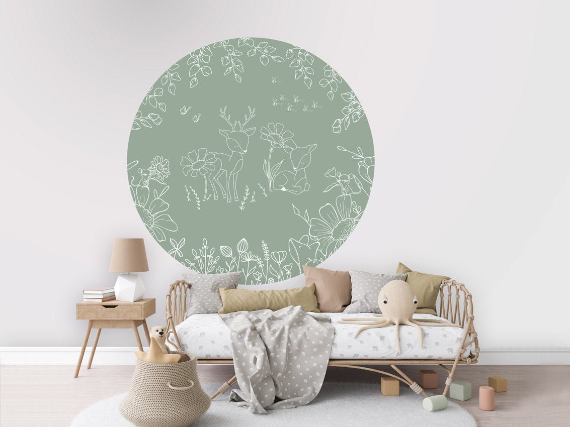 Wallpaper - Deer Doodles Green - Circle (Pre - Order) - LPM Home