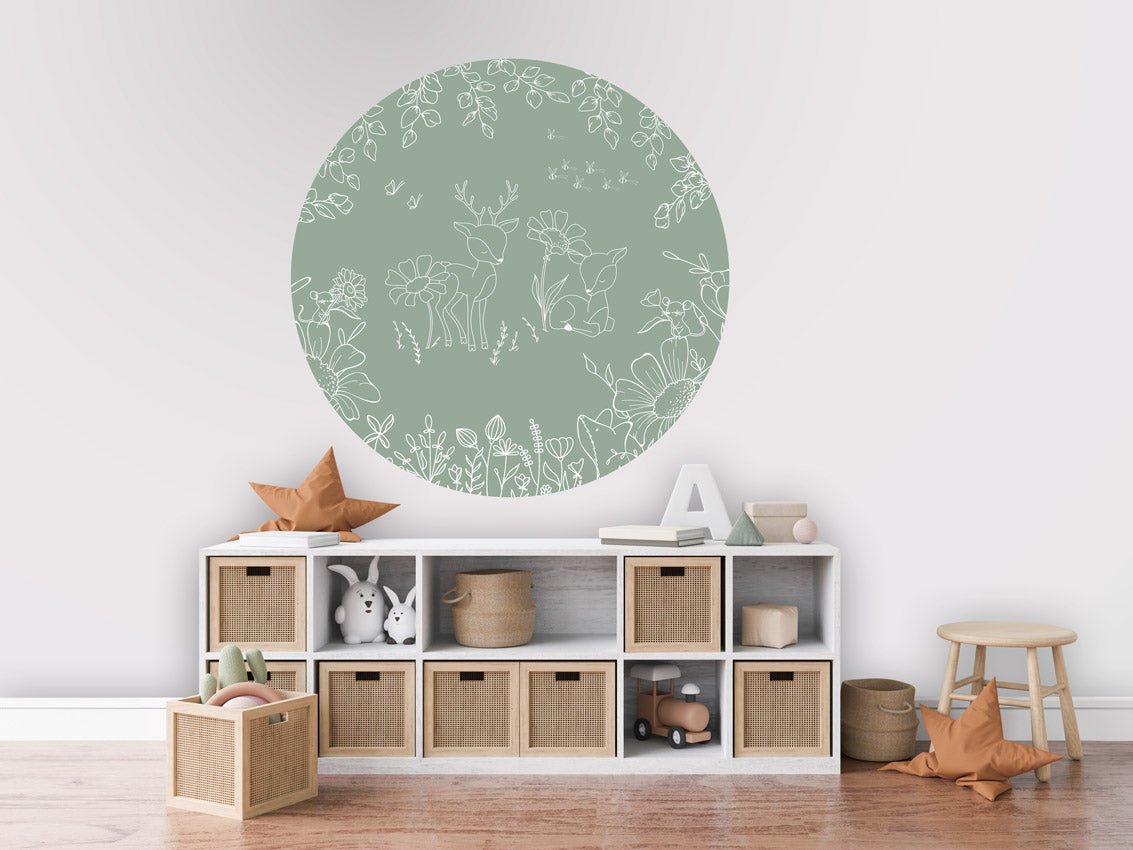 Wallpaper - Deer Doodles Green - Circle (Pre - Order) - LPM Home