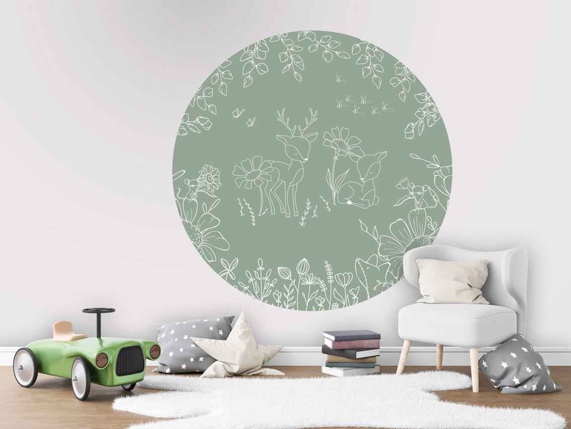 Wallpaper - Deer Doodles Green - Circle (Pre - Order) - LPM Home
