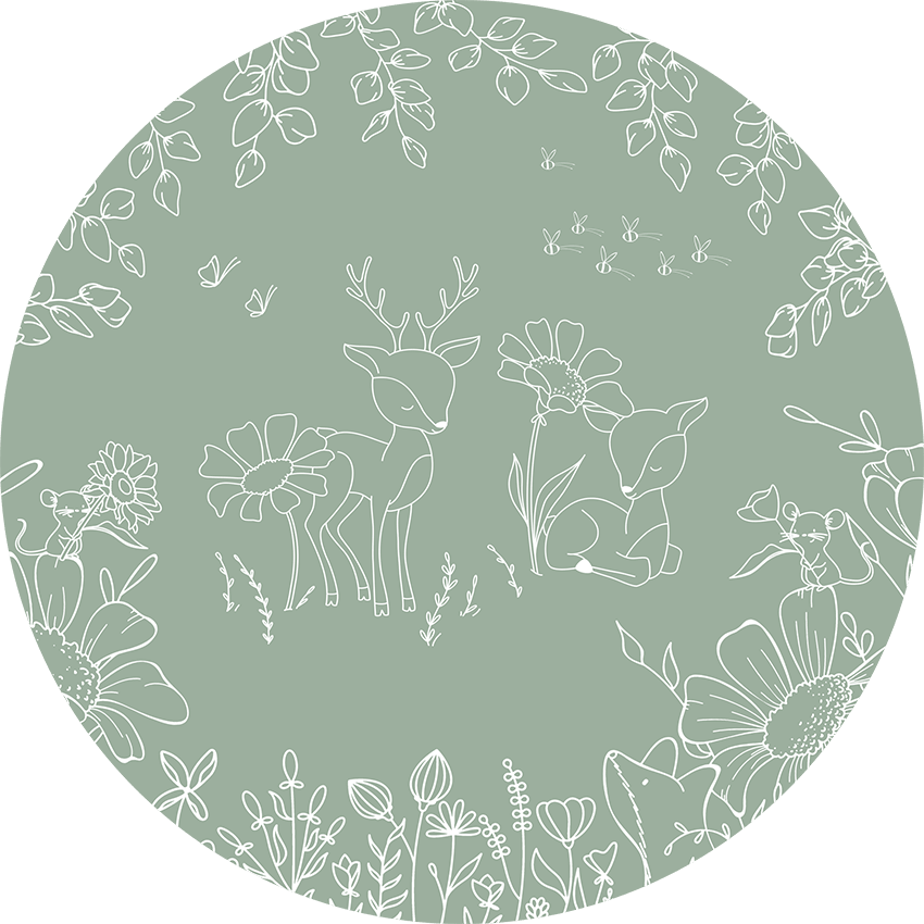 Wallpaper - Deer Doodles Green - Circle (Pre - Order) - LPM Home