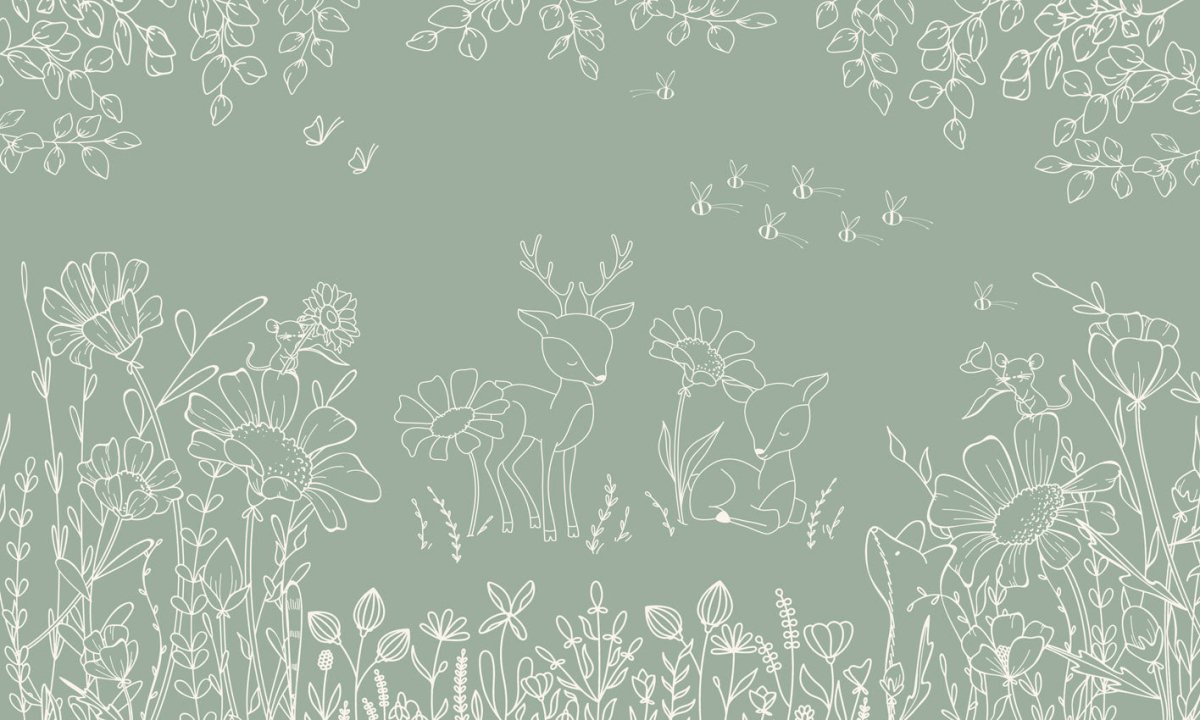 Wallpaper - Deer Doodles Green (Pre - Order) - LPM Home