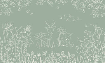 Wallpaper - Deer Doodles Green (Pre - Order) - LPM Home