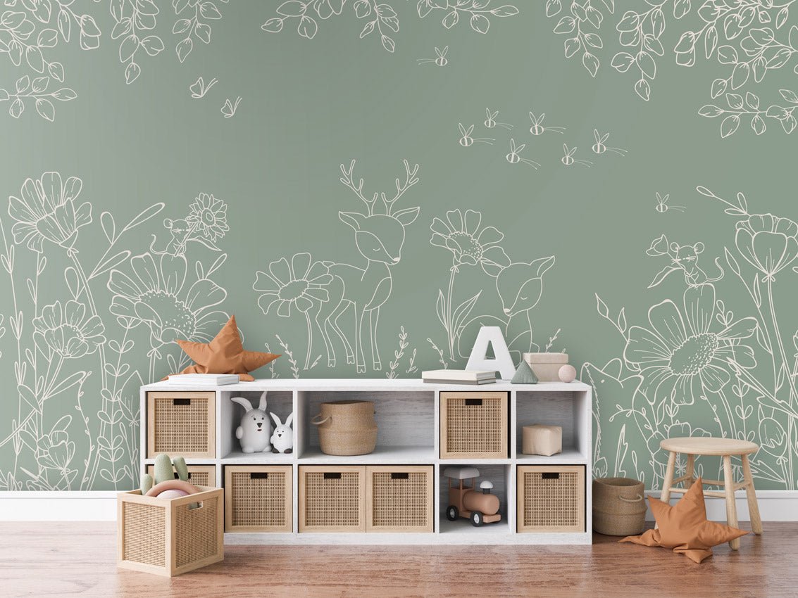 Wallpaper - Deer Doodles Green (Pre - Order) - LPM Home