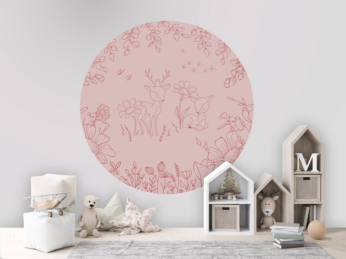 Wallpaper - Deer Doodles Pink Dark - Circle (Pre - Order) - LPM Home
