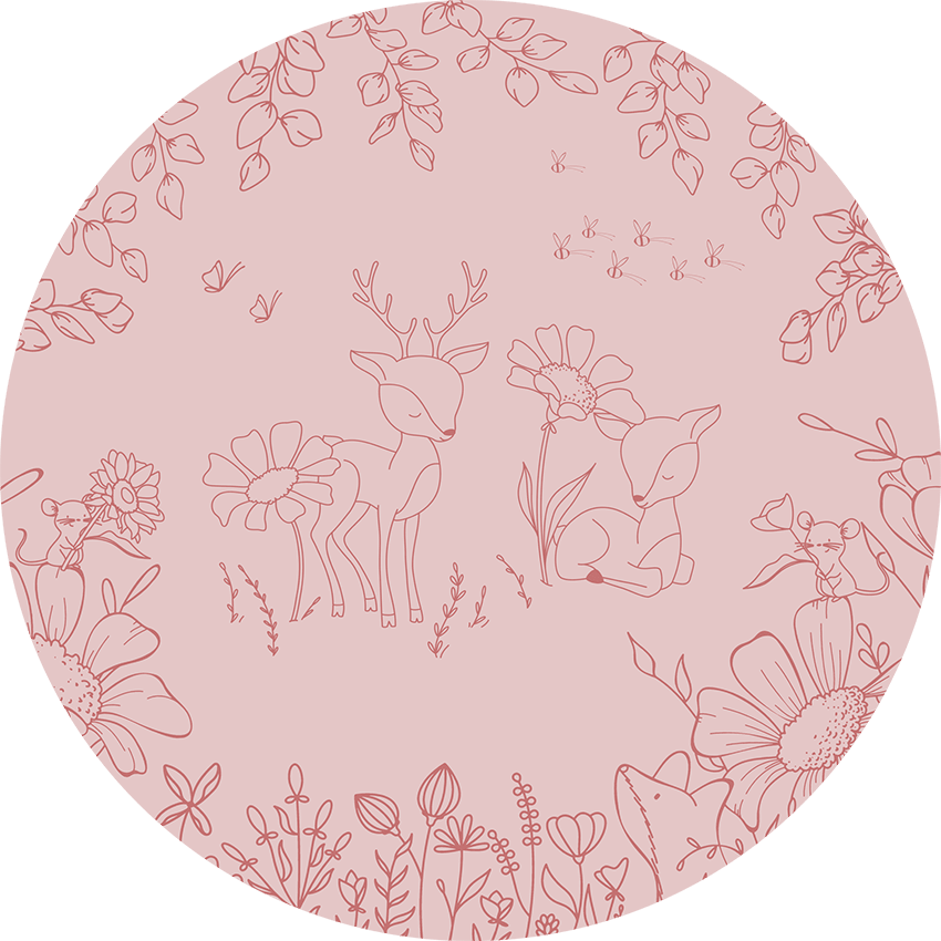 Wallpaper - Deer Doodles Pink Dark - Circle (Pre - Order) - LPM Home