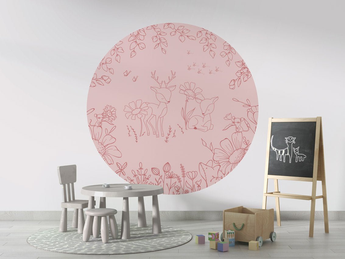 Wallpaper - Deer Doodles Pink Dark - Circle (Pre - Order) - LPM Home