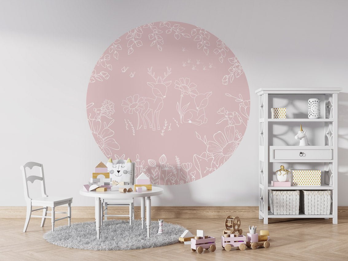 Wallpaper - Deer Doodles Pink Dark - Circle (Pre - Order) - LPM Home