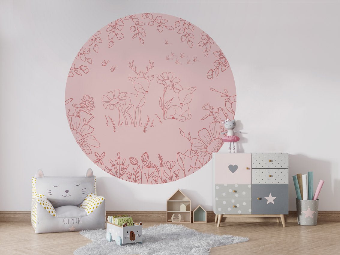 Wallpaper - Deer Doodles Pink Dark - Circle (Pre - Order) - LPM Home