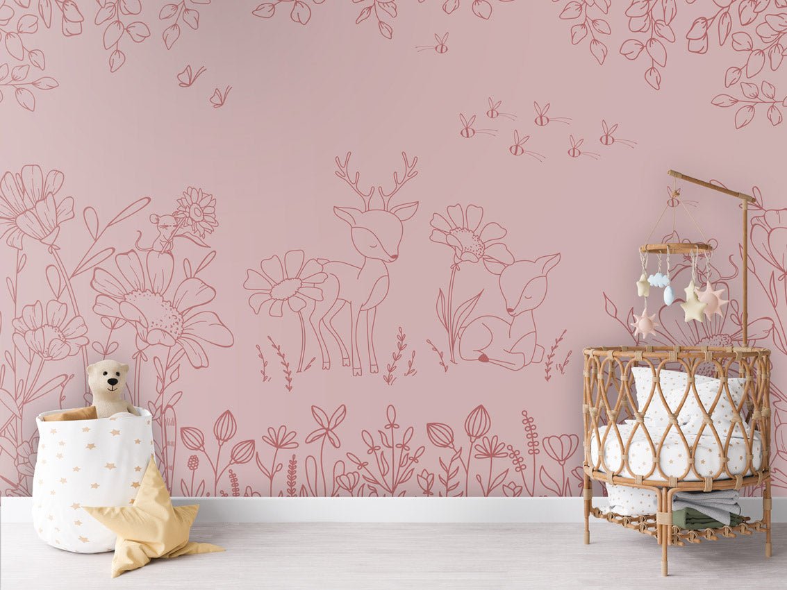 Wallpaper - Deer Doodles Pink Dark (Pre - Order) - LPM Home