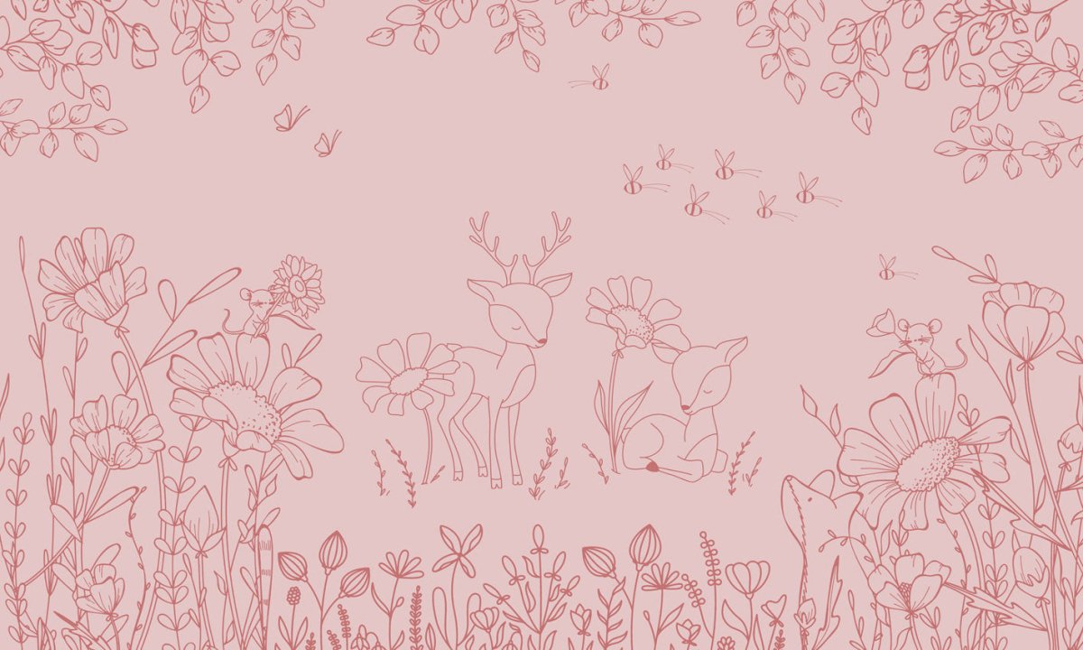 Wallpaper - Deer Doodles Pink Dark (Pre - Order) - LPM Home