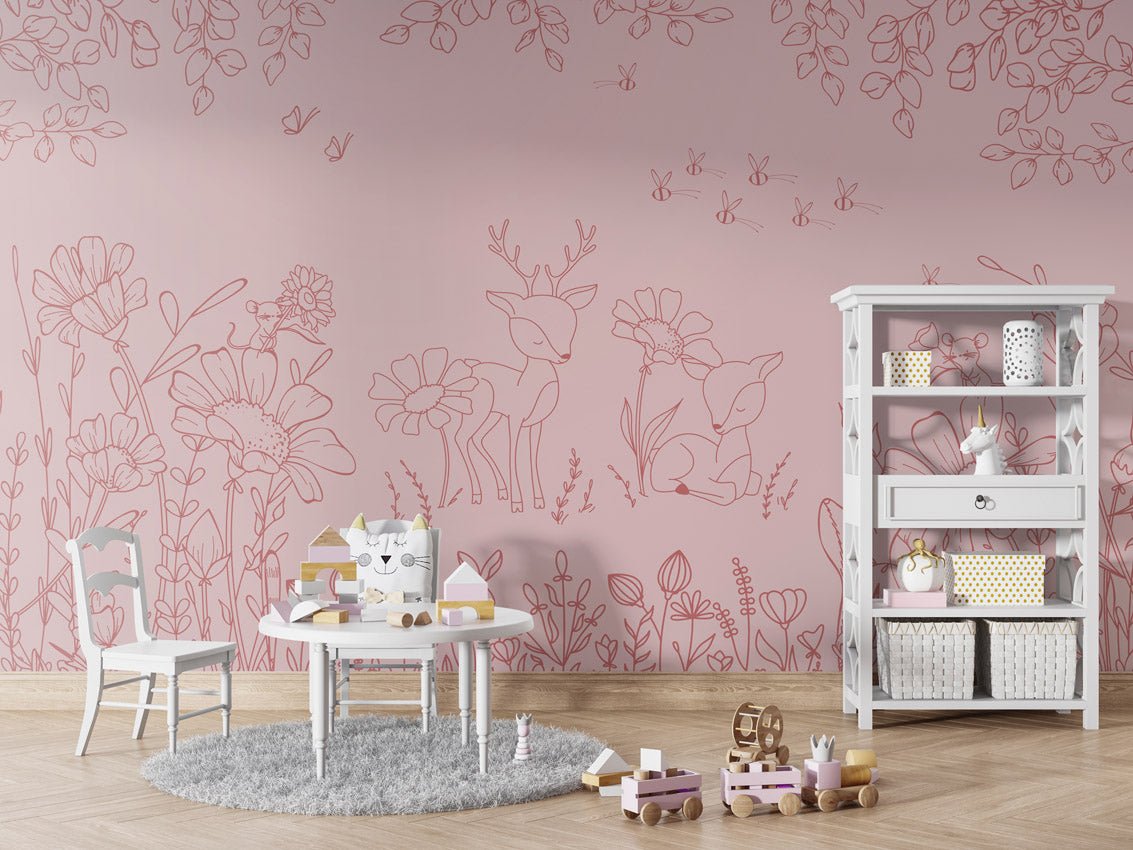 Wallpaper - Deer Doodles Pink Dark (Pre - Order) - LPM Home