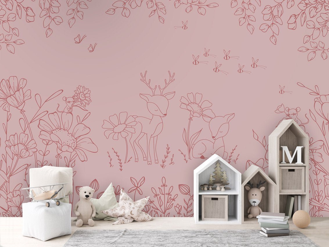 Wallpaper - Deer Doodles Pink Dark (Pre - Order) - LPM Home