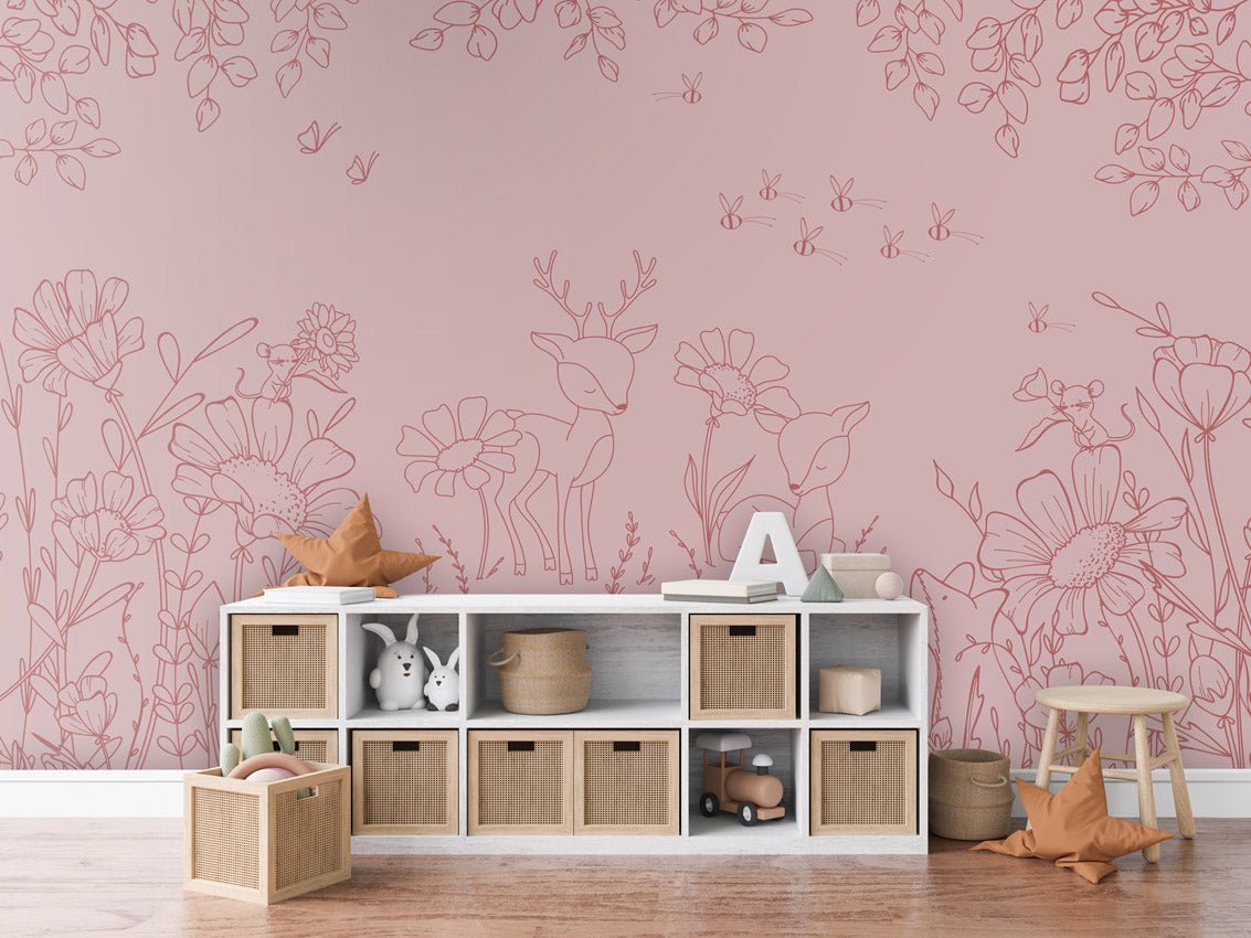 Wallpaper - Deer Doodles Pink Dark (Pre - Order) - LPM Home