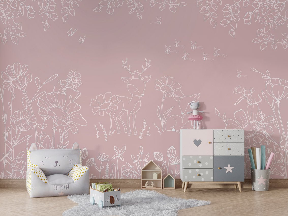 Wallpaper - Deer Doodles Pink (Pre - Order) - LPM Home