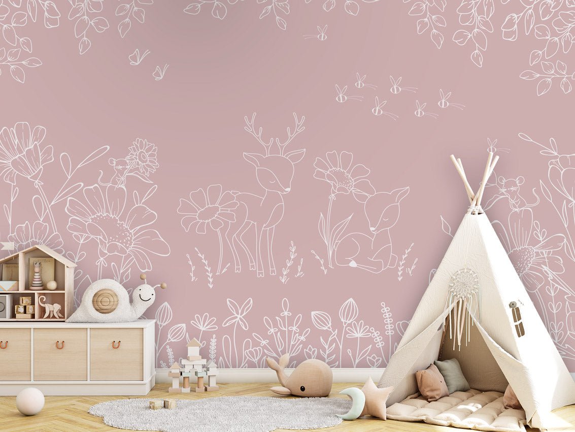 Wallpaper - Deer Doodles Pink (Pre - Order) - LPM Home