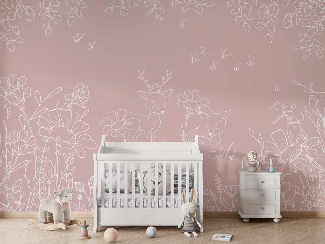 Wallpaper - Deer Doodles Pink (Pre - Order) - LPM Home