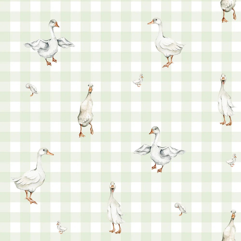 Wallpaper - Ducks on Check Green - Le Petit Marché Home Furniture