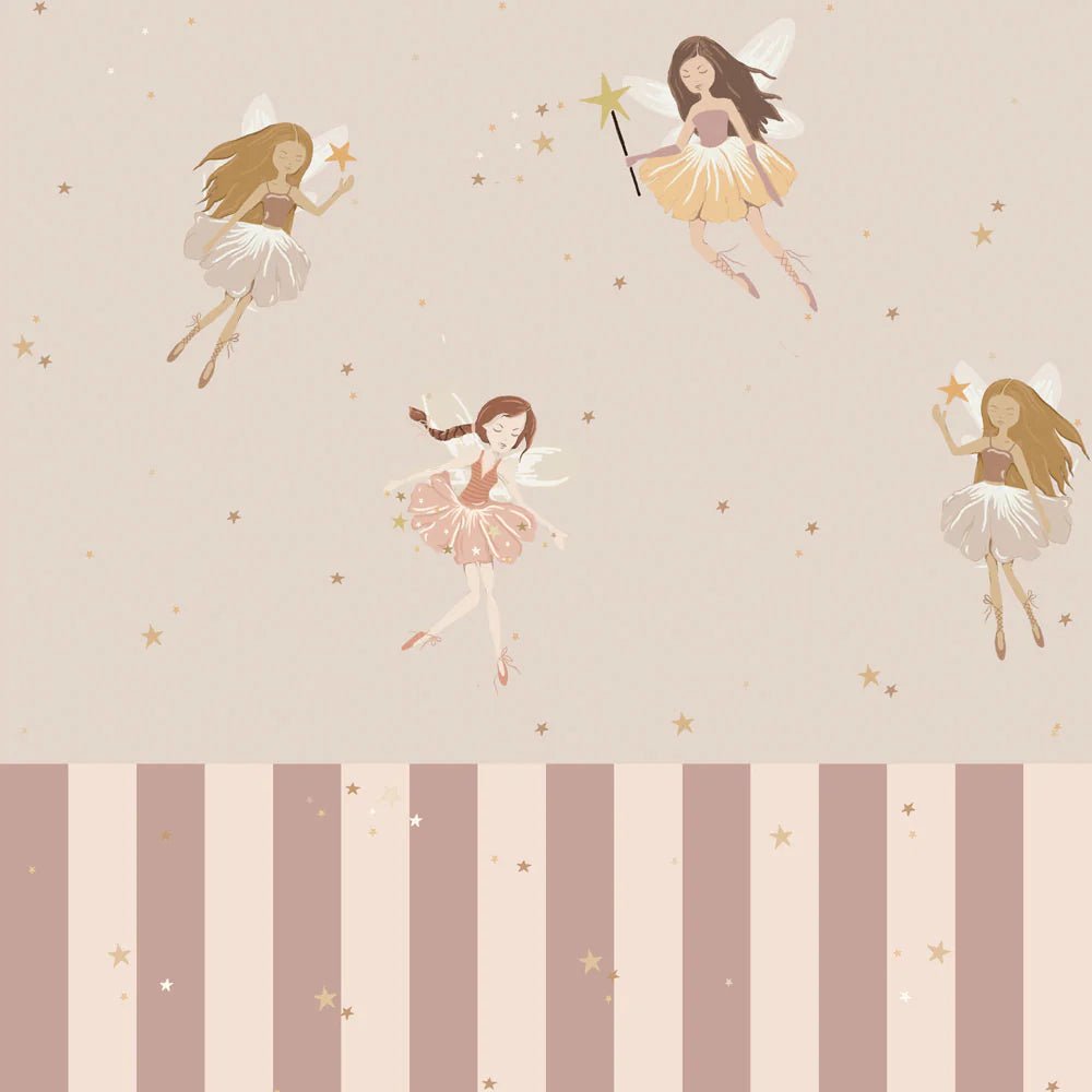 Wallpaper - Fairies Beige And Stripes - Le Petit Marché Home Furniture