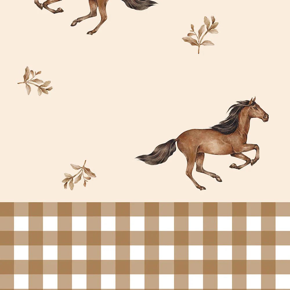 Wallpaper - Horses And Check Brown - Le Petit Marché Home Furniture