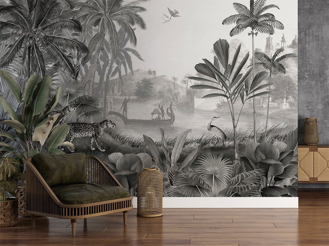 Wallpaper - Leopard Landscape - Black and White (Pre - Orders) - LPM Home
