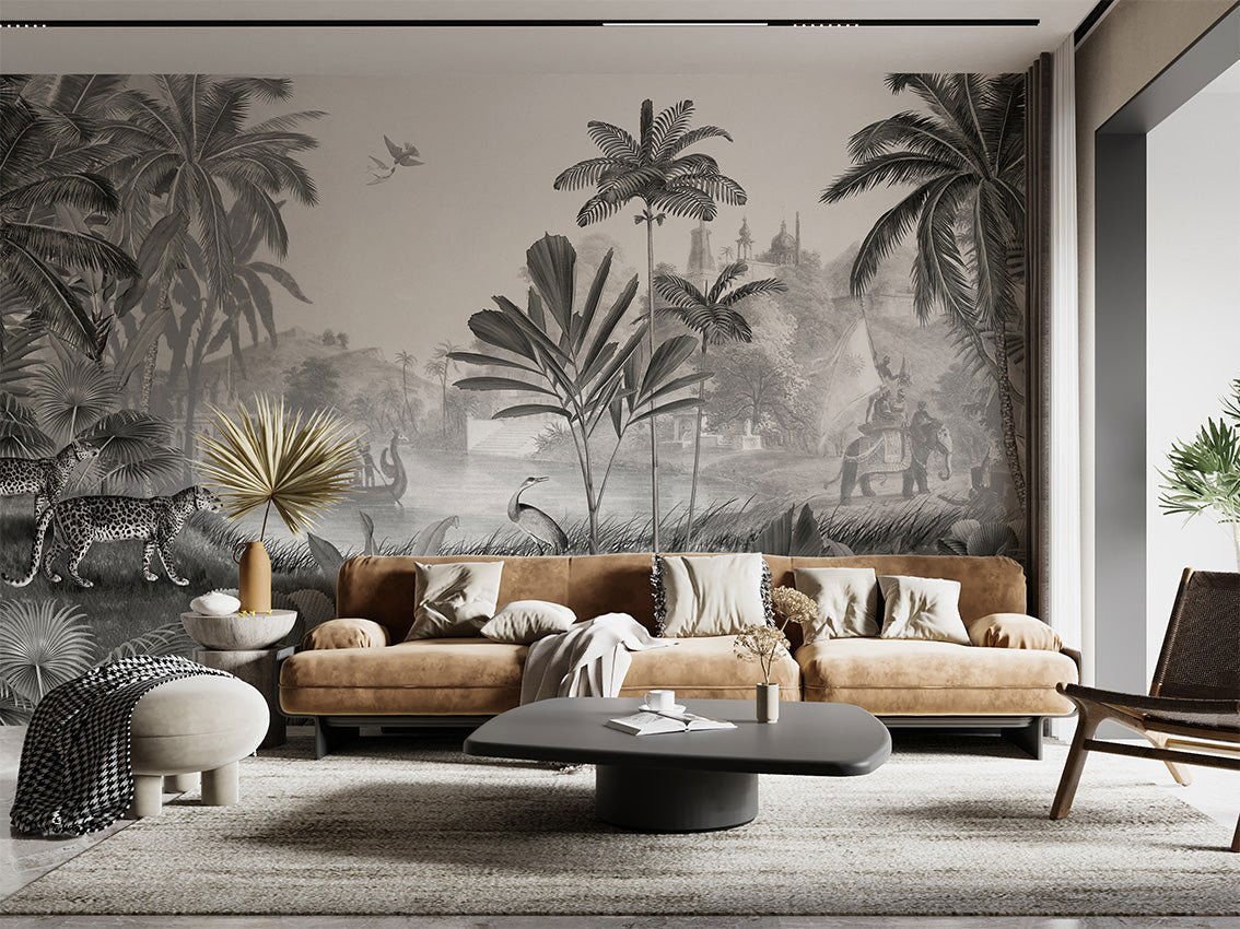 Wallpaper - Leopard Landscape - Black and White (Pre - Orders) - LPM Home