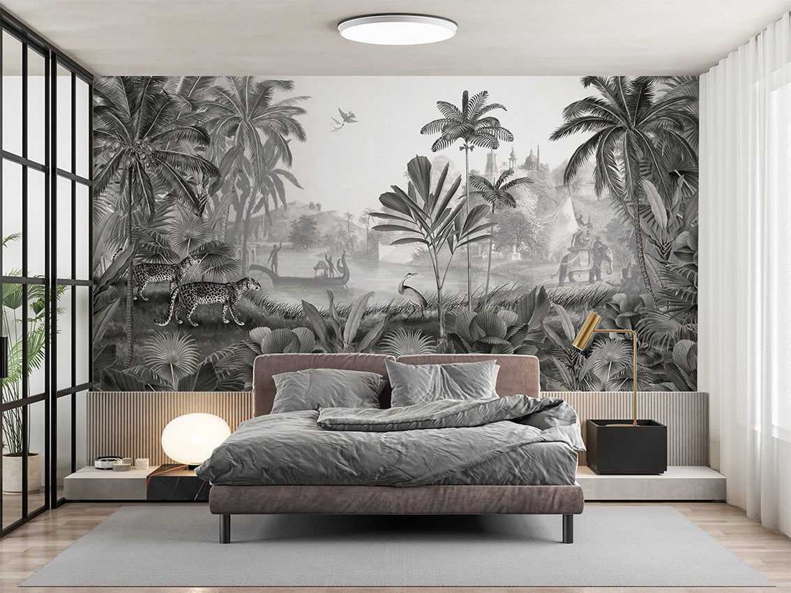 Wallpaper - Leopard Landscape - Black and White (Pre - Orders) - LPM Home
