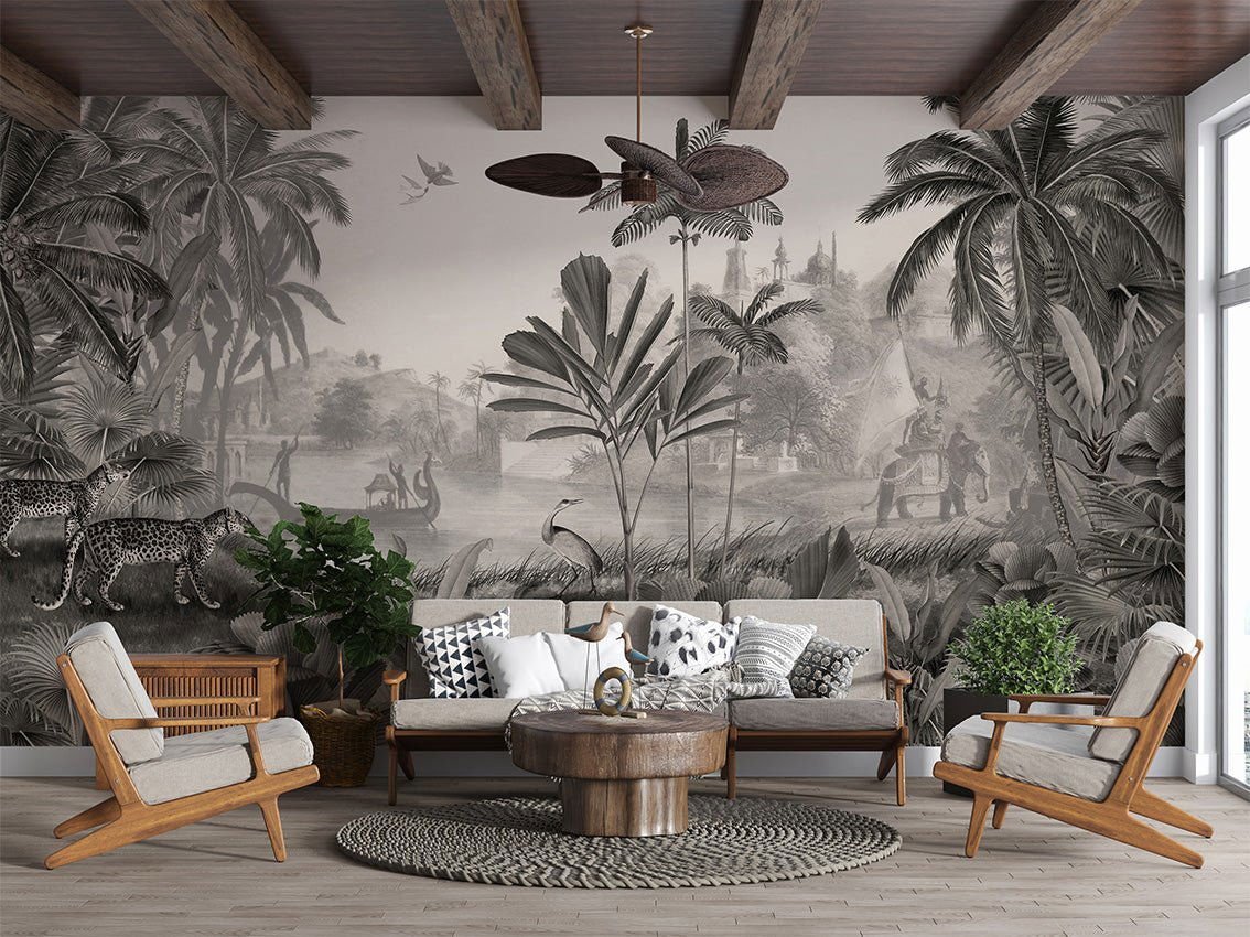 Wallpaper - Leopard Landscape - Black and White (Pre - Orders) - LPM Home