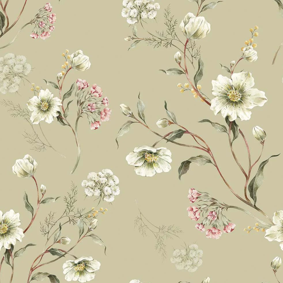 Wallpaper - Light Green Blossom - Le Petit Marché Home Furniture
