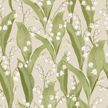 Wallpaper - Lily of Valley Beige Background - Le Petit Marché Home Furniture