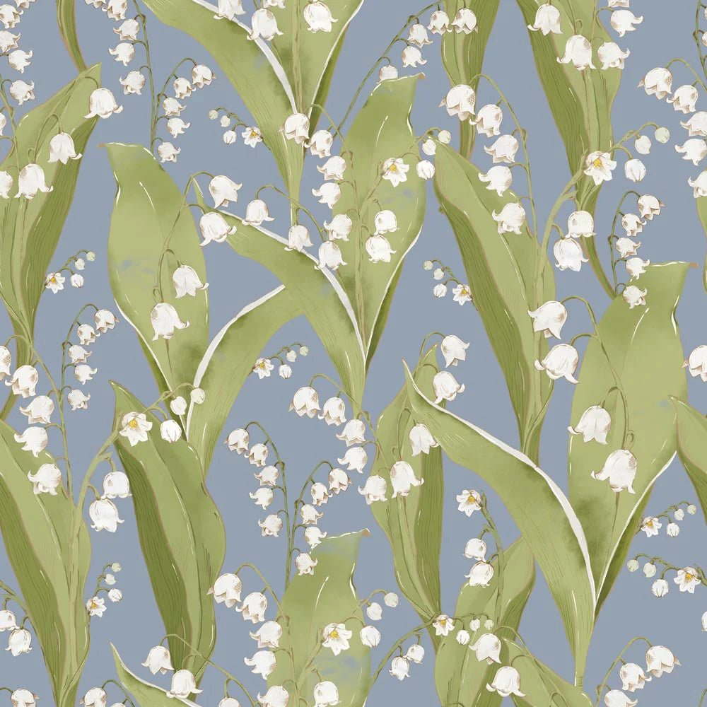 Wallpaper - Lily of Valley Blue Background - Le Petit Marché Home Furniture