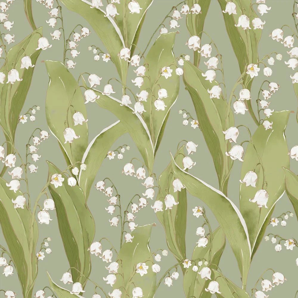 Wallpaper - Lily of Valley Green Background - Le Petit Marché Home Furniture