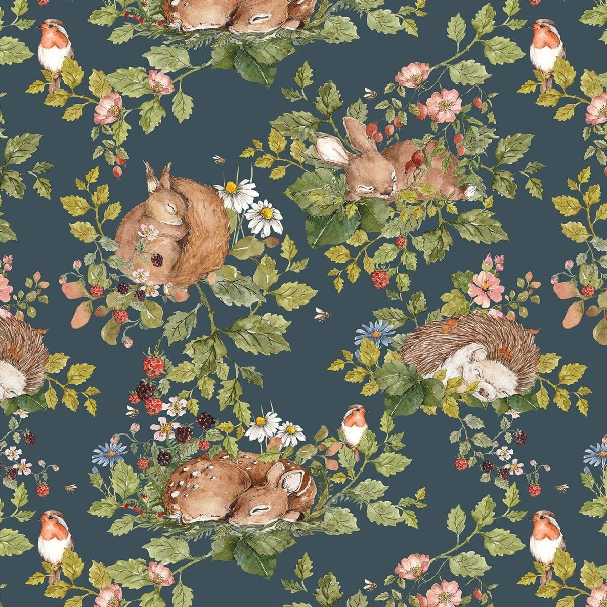 Wallpaper - Little Sleepy Animals Dark - Le Petit Marché Home Furniture