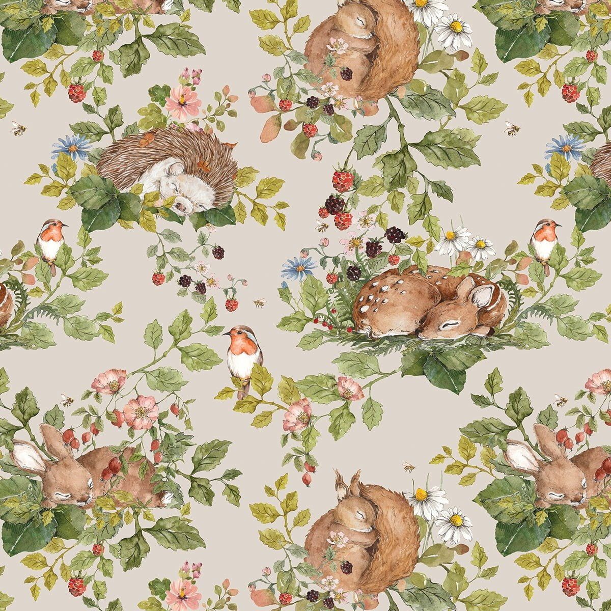 Wallpaper - Little Sleepy Animals Light - Le Petit Marché Home Furniture