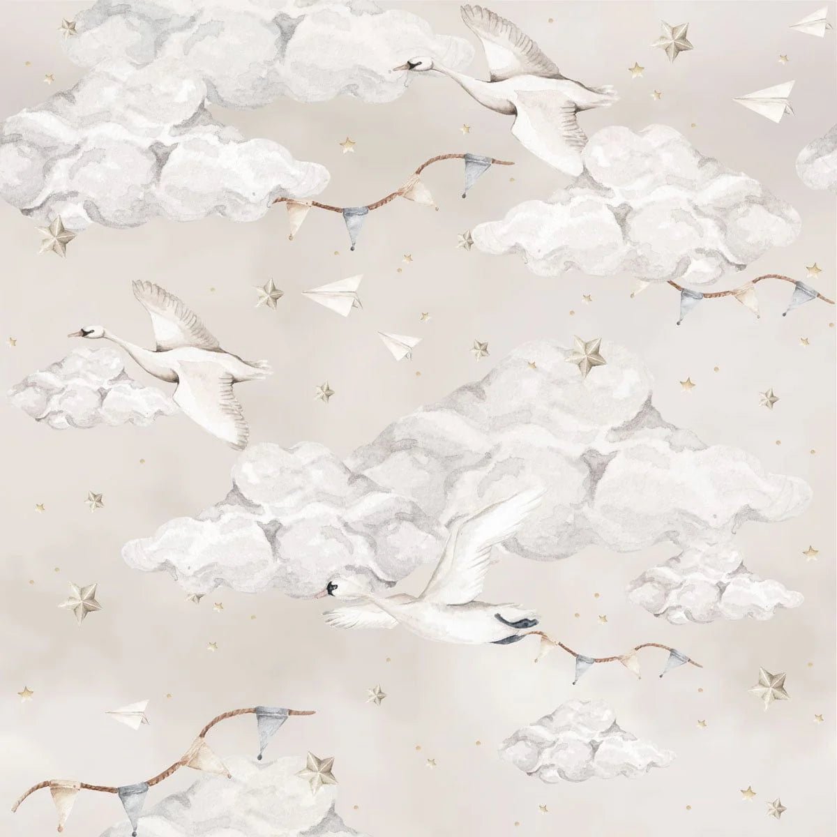 Wallpaper - Magic Swans Beige - Le Petit Marché Home Furniture