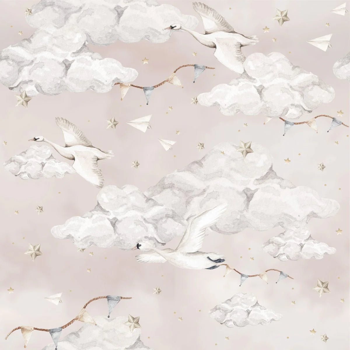 Wallpaper - Magic Swans Pink - Le Petit Marché Home Furniture