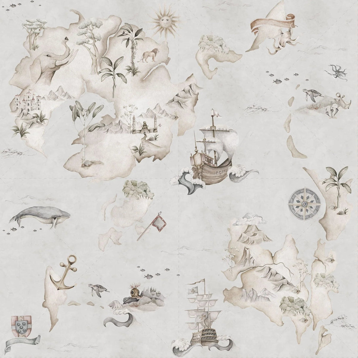 Wallpaper - Map Stories From The Sea Color - Le Petit Marché Home Furniture