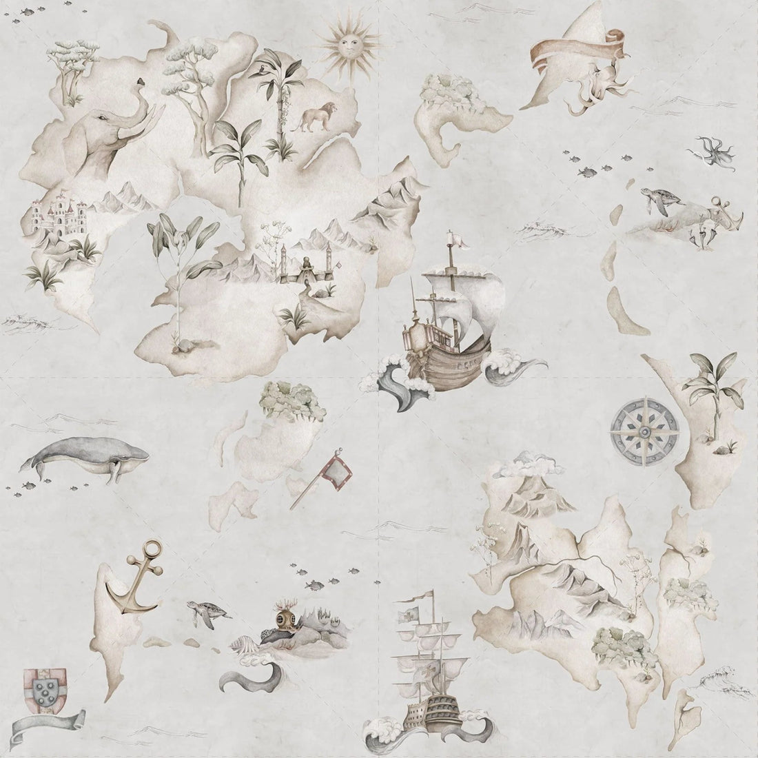 Wallpaper - Map Stories From The Sea Color - Le Petit Marché Home Furniture