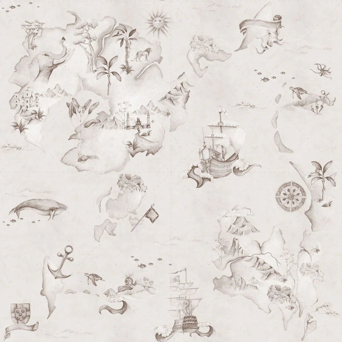 Wallpaper - Map Stories From The Sea Sepia - Le Petit Marché Home Furniture