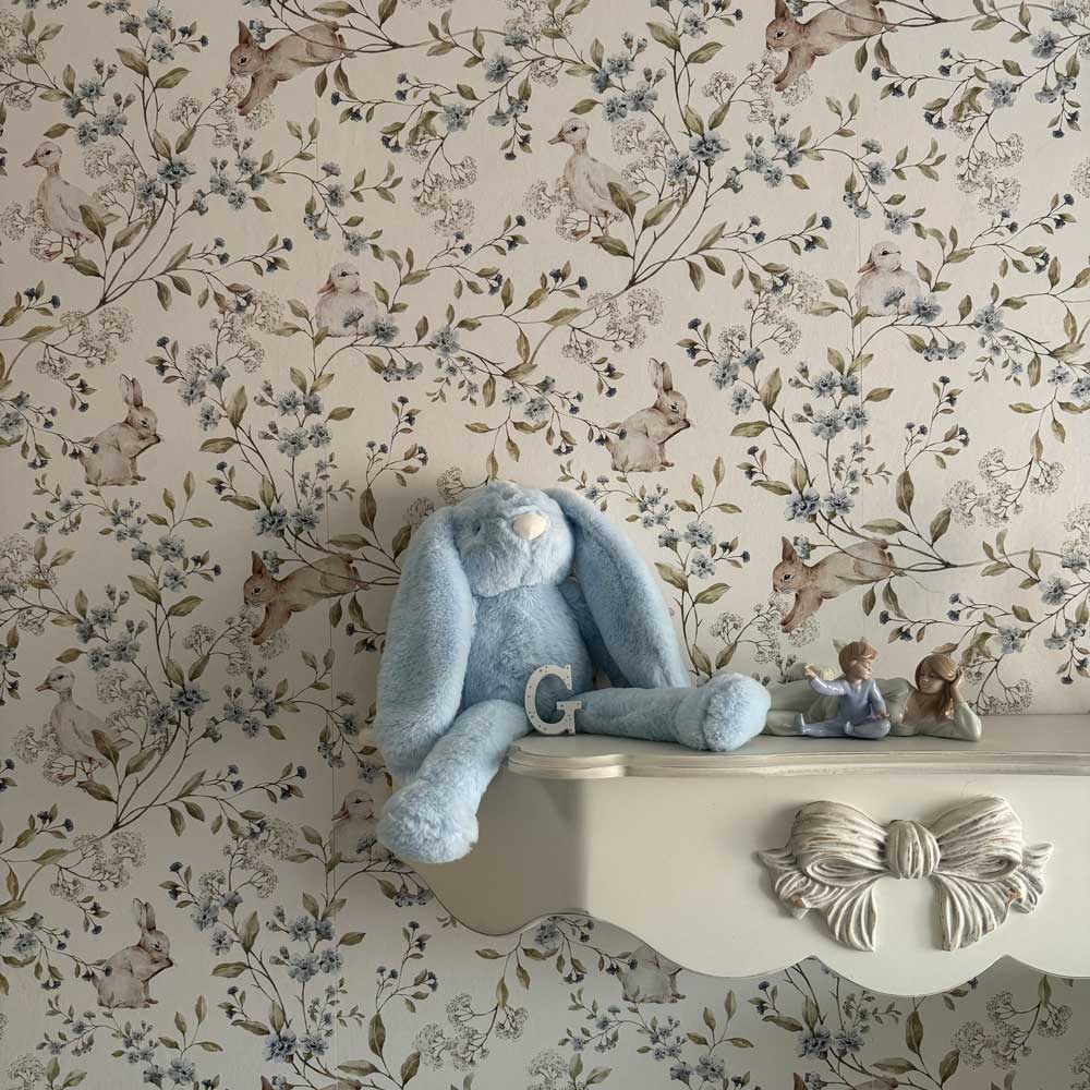 Wallpaper - Meadow Friends with Ducks and Bunnies - Le Petit Marché Home Furniture
